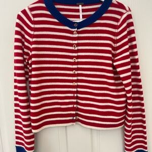 Free People Red and White Striped Cardigan